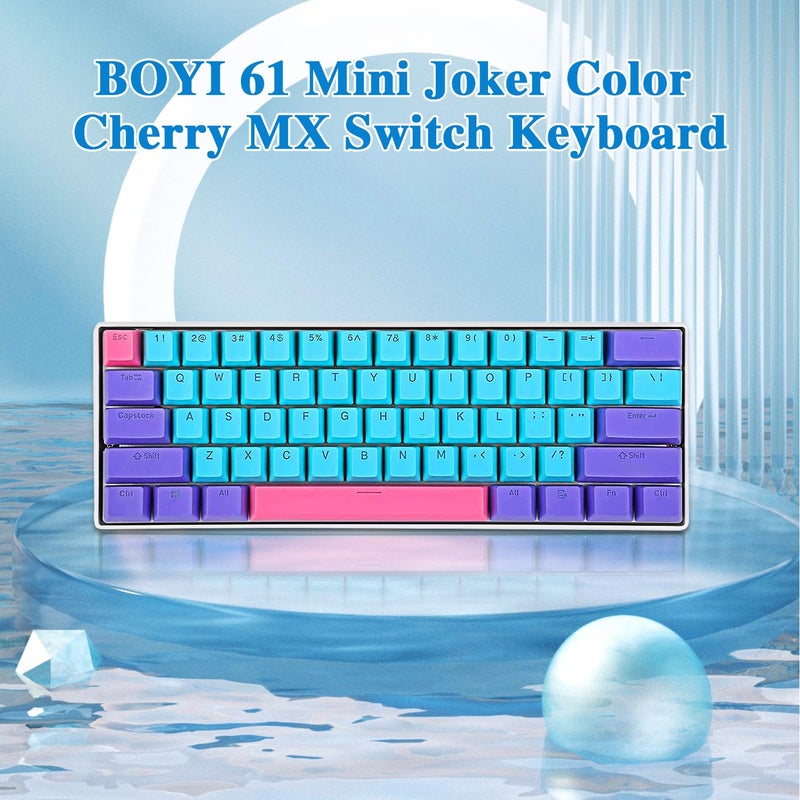 BOYI 60% Wired Mechanical Gaming Keyboard,61 Mini RGB Cherry MX Switch PBT Keycaps NKRO Programmable Type-C Hot Swappable Gaming Keyboard for Windows&Mac (Joker Color,Cherry MX Blue Switch) - Image 1